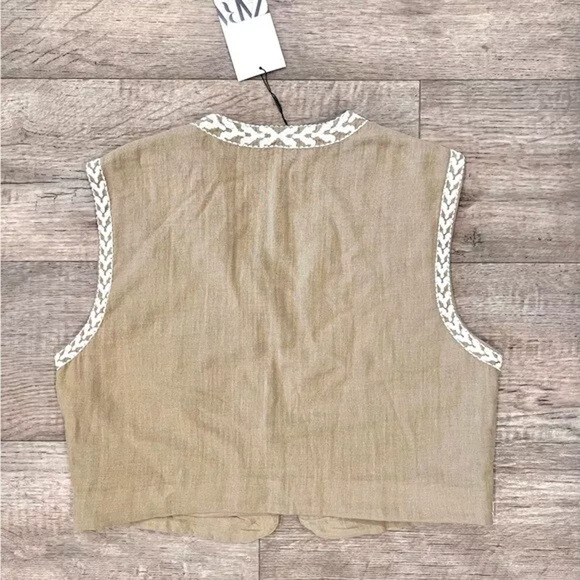 ZARA Embroidered Vest NWT | Khaki Open-Front Waistcoat Boho Chic M/L - Picture 16 of 16